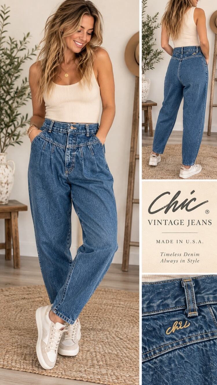 Vintage Chic Jeans 10/11 Short High Rise Pleated Tapered Mom Jeans Made USA